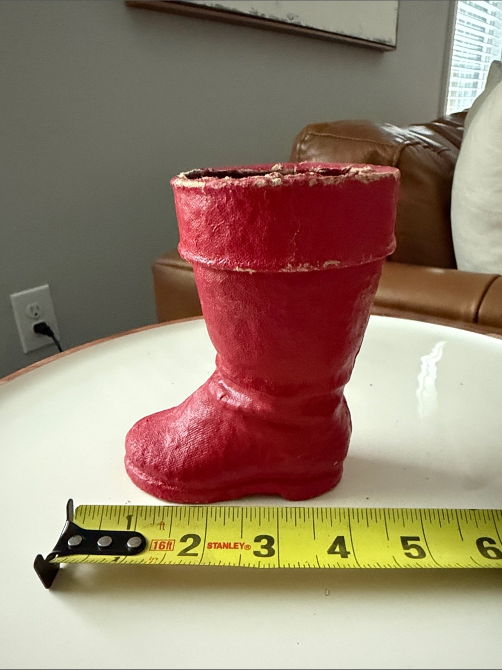 BOOT10 Red Paper Mache or Pulp Santa Boot Gift & Candy Vessel
